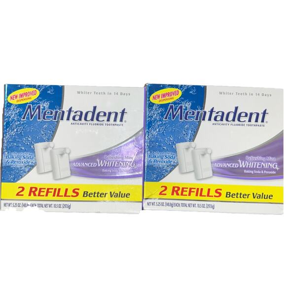 Mentadent ADVANCED WHITENING Toothpaste 4 REFILLS Refreshing Mint Peroxide Soda - Picture 1 of 4